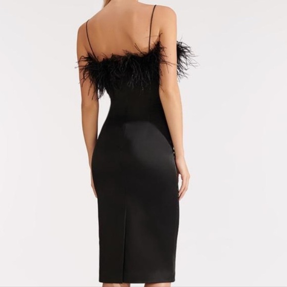 VERONICA BEARD Lilya Feather Trim Midi Dress Black Sz 2 - Picture 2 of 9